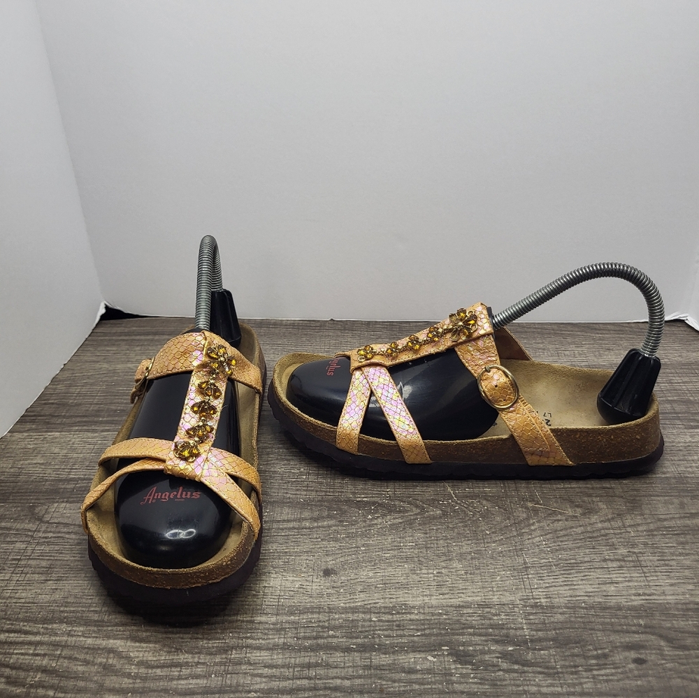 Betula By Birkenstock Womens 7 Narrow Jeweled Snakeskin Strap Sandals